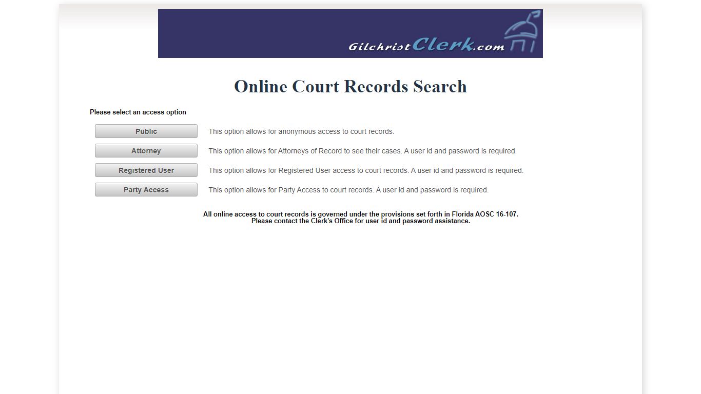 Gilchrist County OCRS - ONLINE COURT RECORDS SEARCH