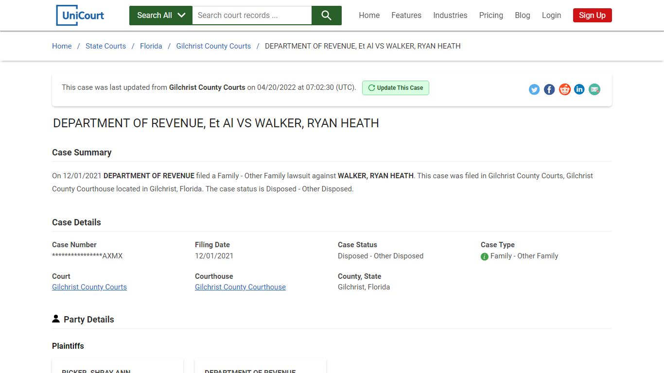 DEPARTMENT OF REVENUE, Et Al VS WALKER, RYAN HEATH | Court ...